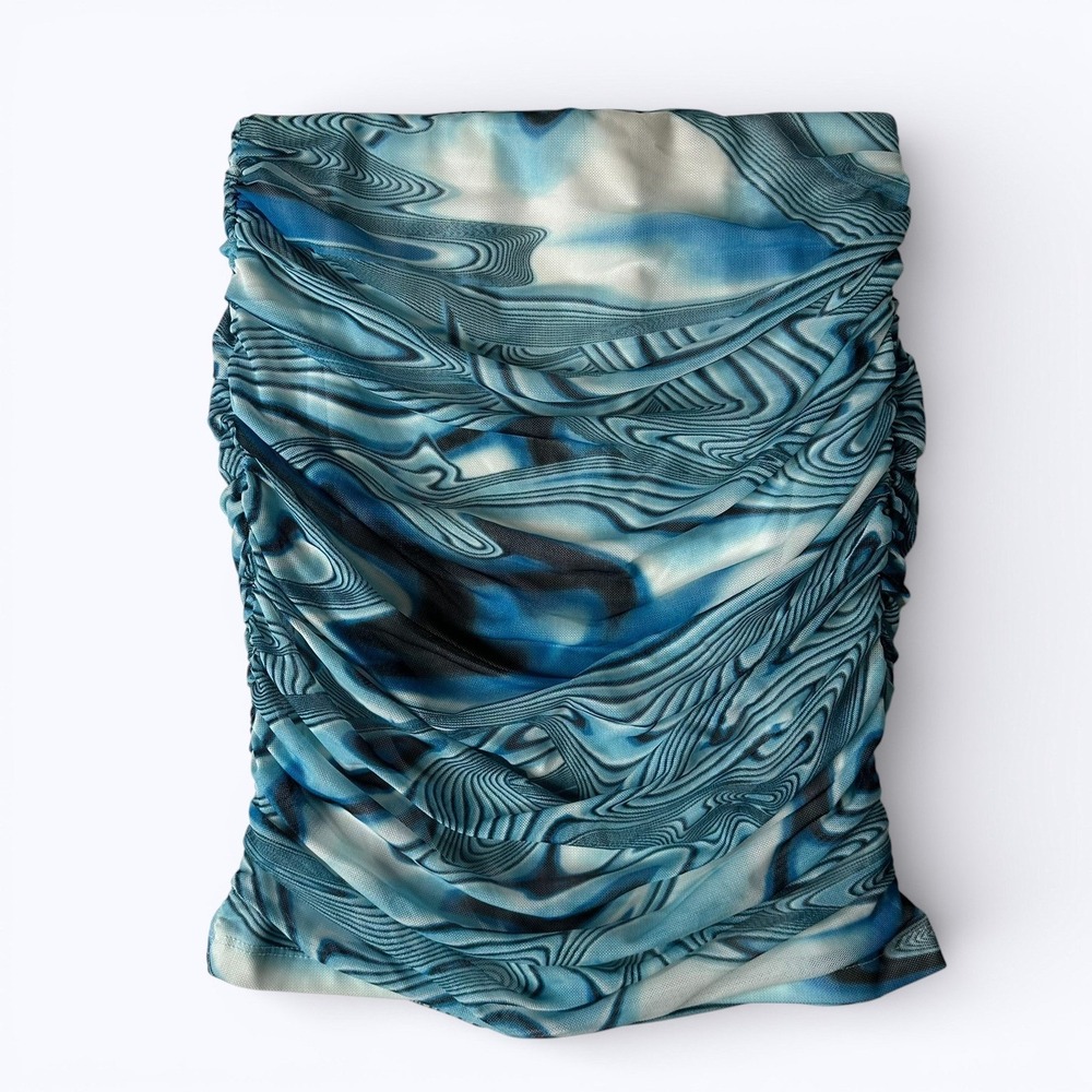 Princess Polly Alice Mini Skirt Blue Marbled Mesh Ruched Going Out Tube Top Sz 4